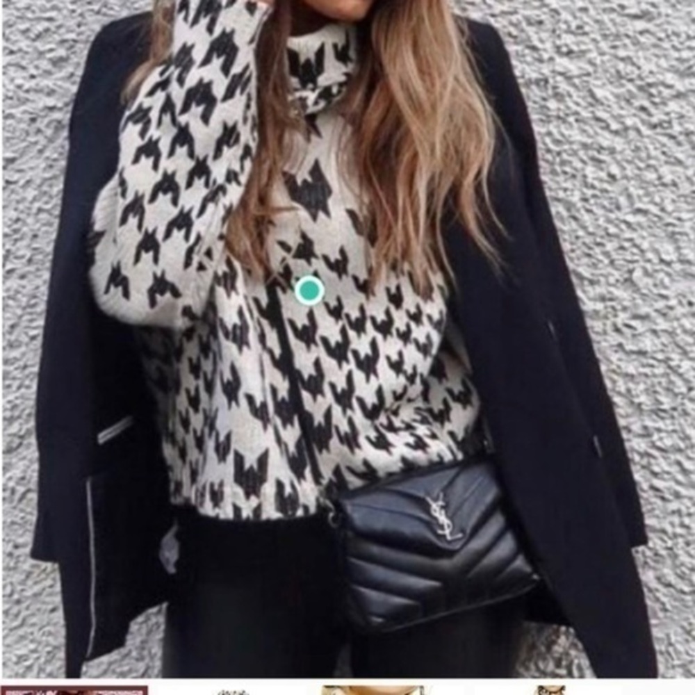 TOPSHOP Dogtooth Chunky Roll Neck Sweater size 8